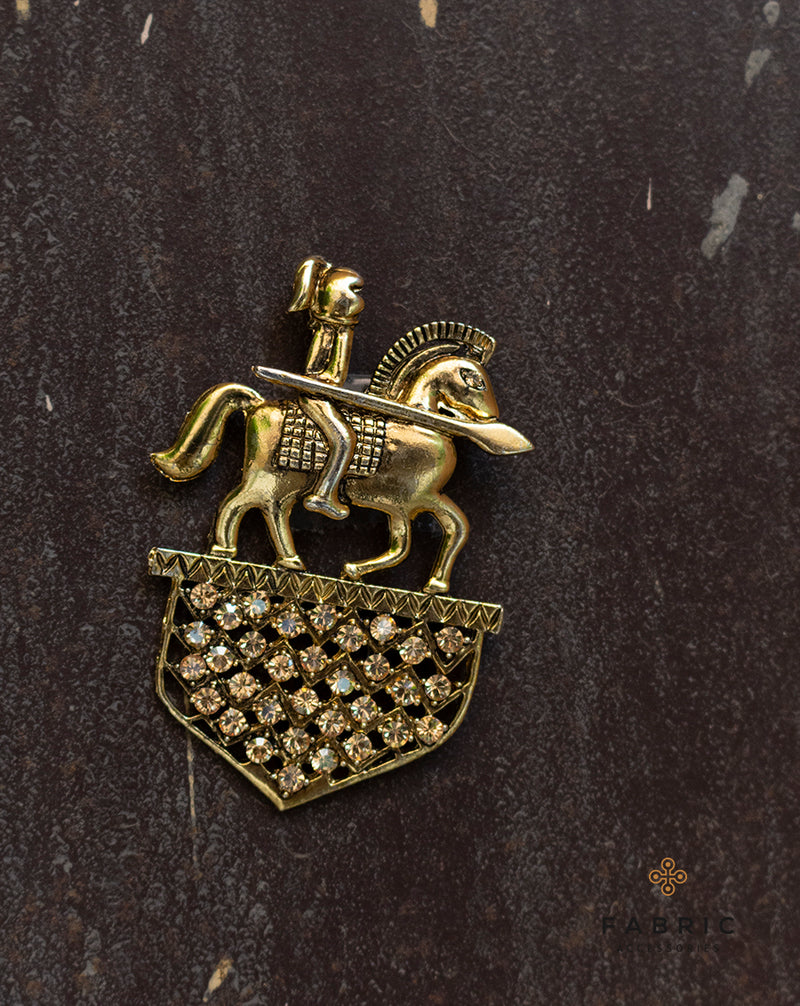 Metal Swarovski Horse & Armour Brooch-Golden