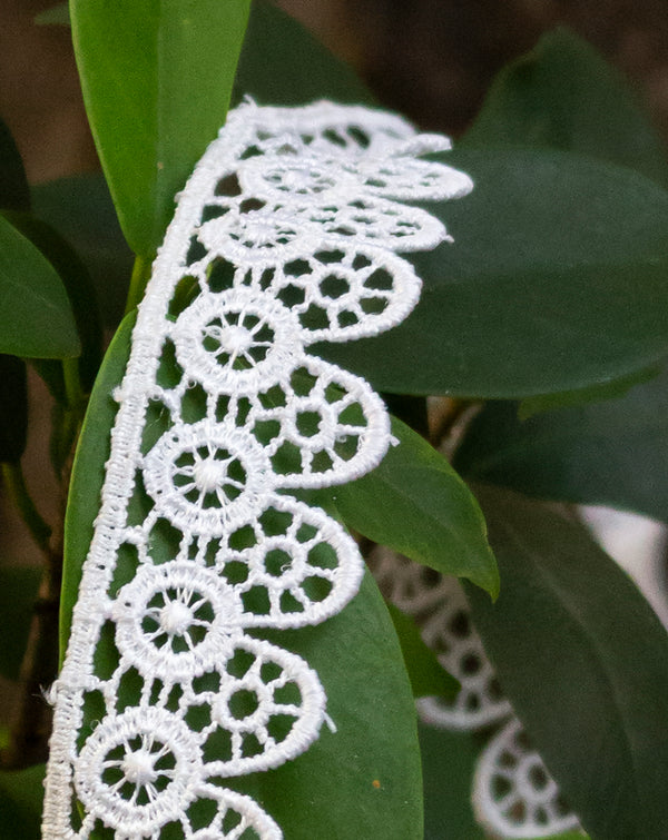 Dyeable thin double scallop cotton lace-White