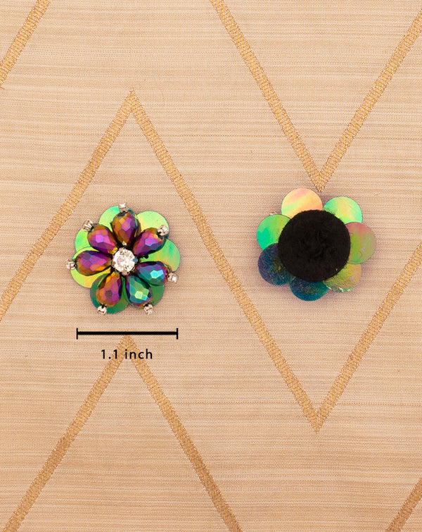 Handmade floral embroidery patch in crystals-Multicolor
