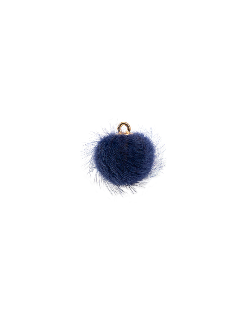 Fur Fabric Ball Button-Dark Blue