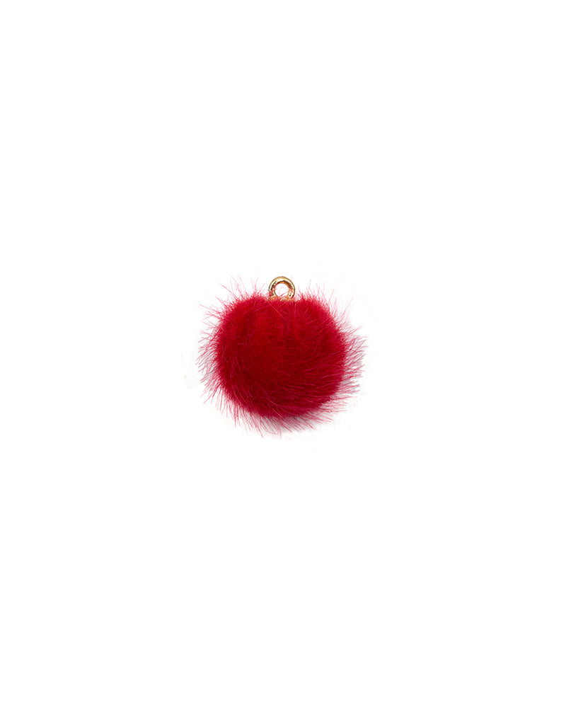 Fur Fabric Ball Button-Red