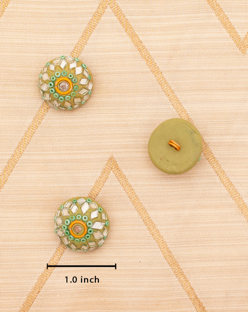 Designer handmade button embellished with mirrors-Olive Green