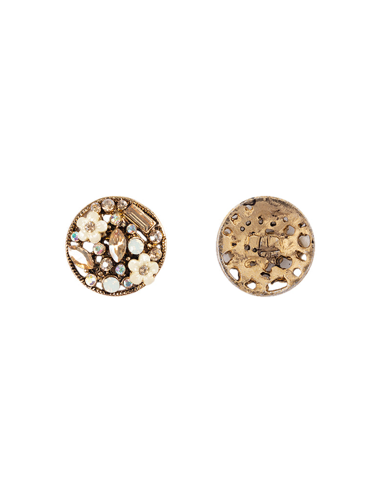 Designer round  metal buttons decorated with rhinestones-Antique Golden