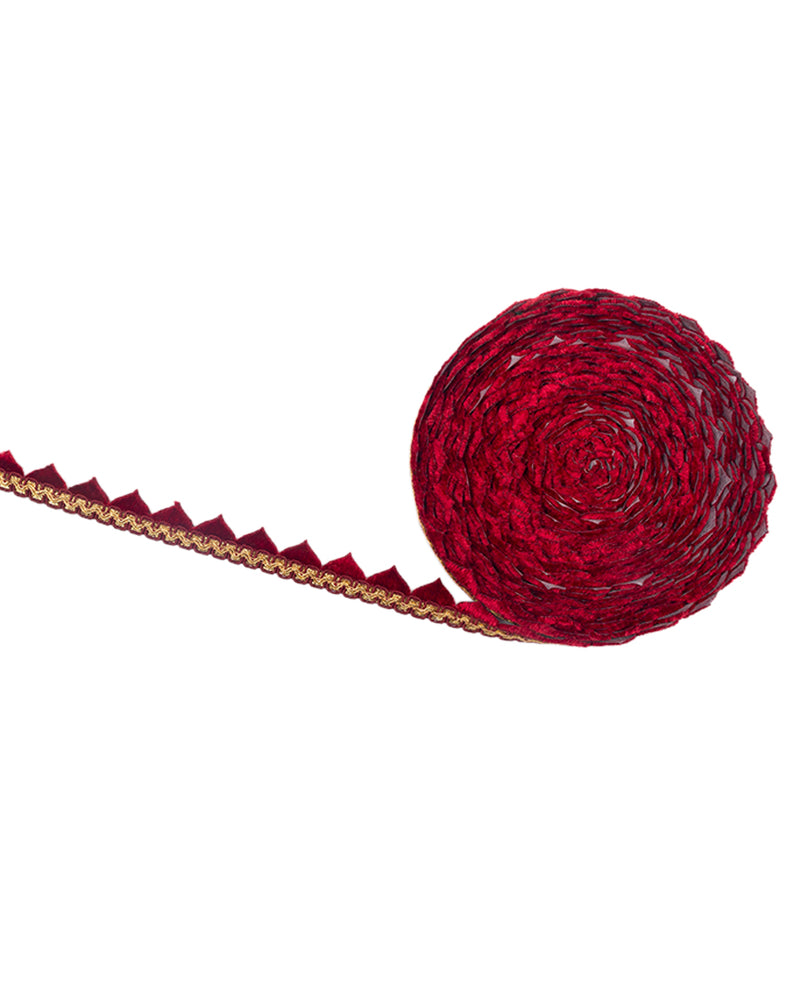 Velvet Paan Scallop Embroidery Lace-Maroon