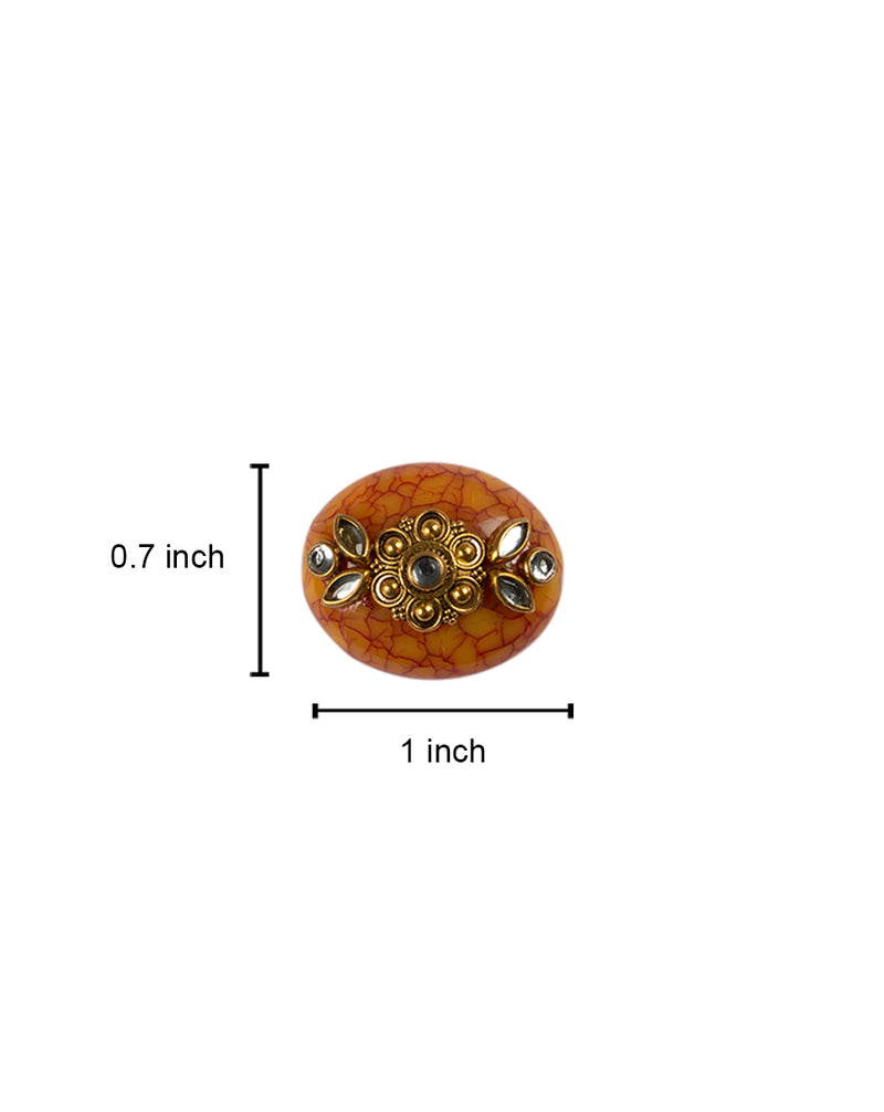 Oval Saffron Orange Designer metal embellished button