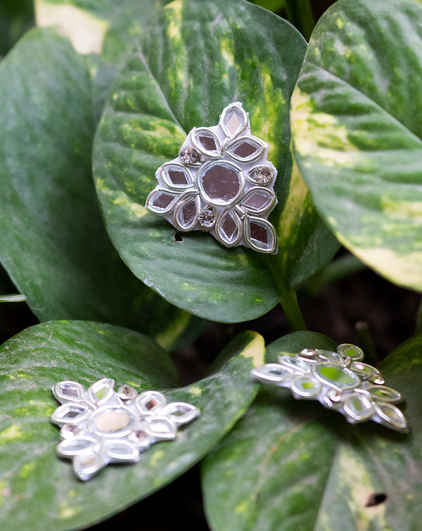 Handmade designer mirror flower patch-Silver