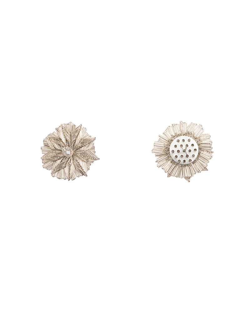 Bugle bead flower rhinestone Button-Silver