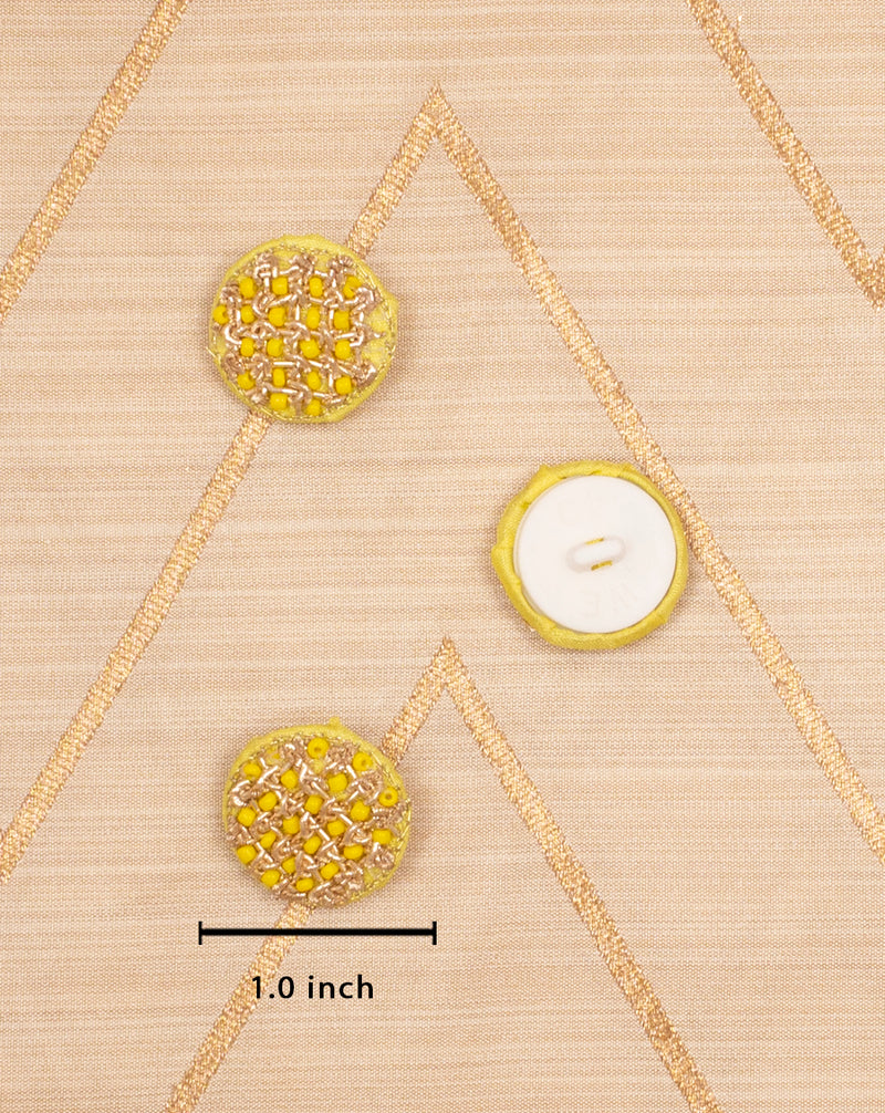 Designer handmade button embellished in beads-Yellow