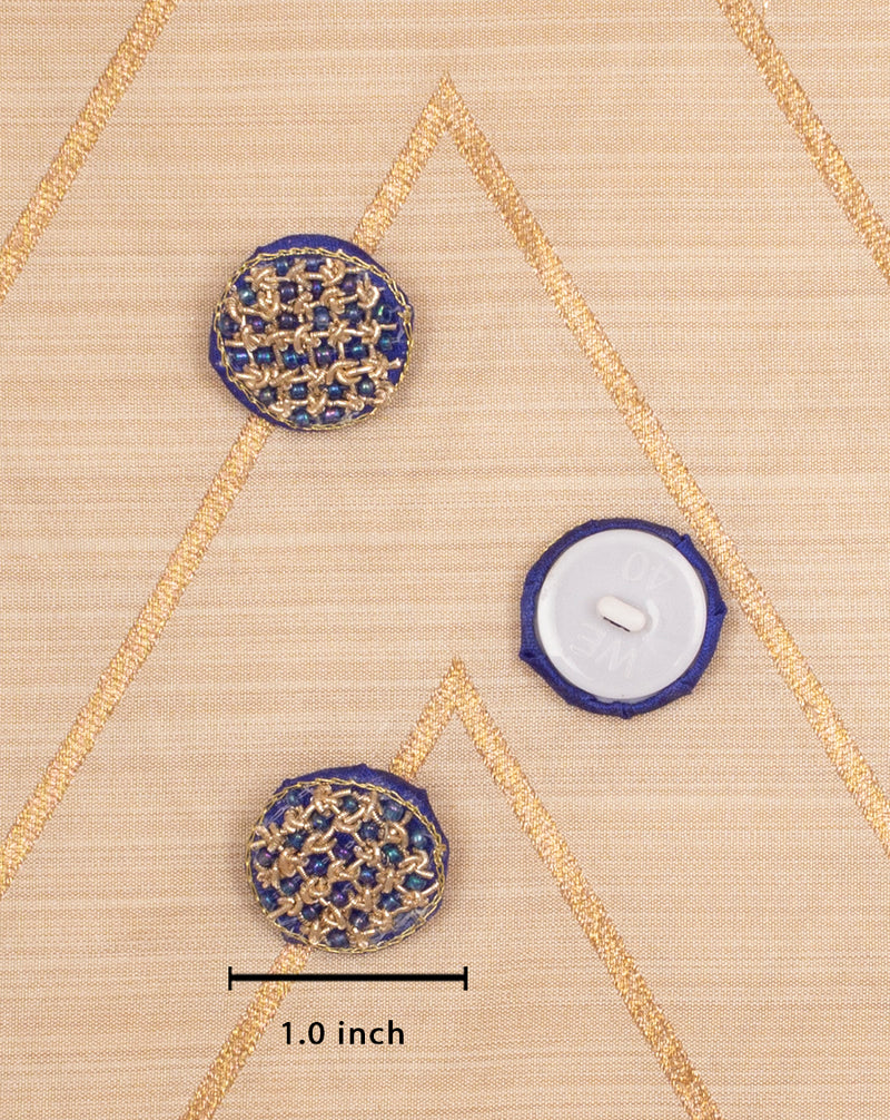 Designer handmade button embellished in beads-Dark Blue