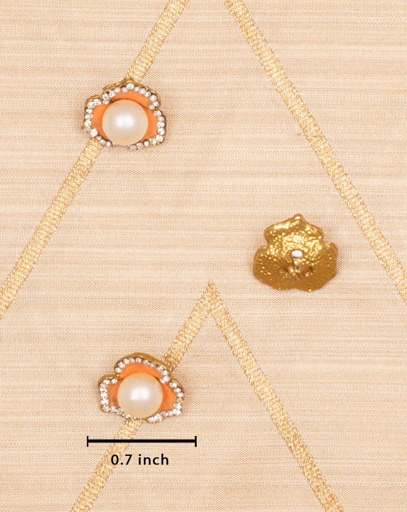 Flower button with pearl insert-Peach