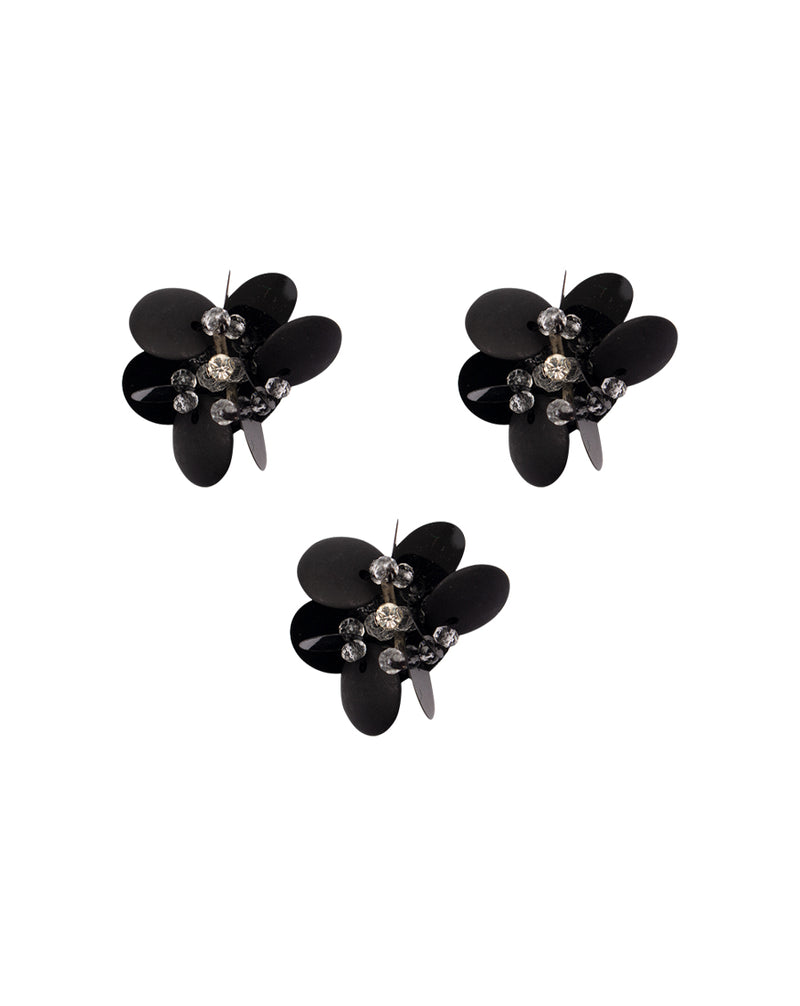 3D flower patch in shining sequin with centre in Rhinestone -Black