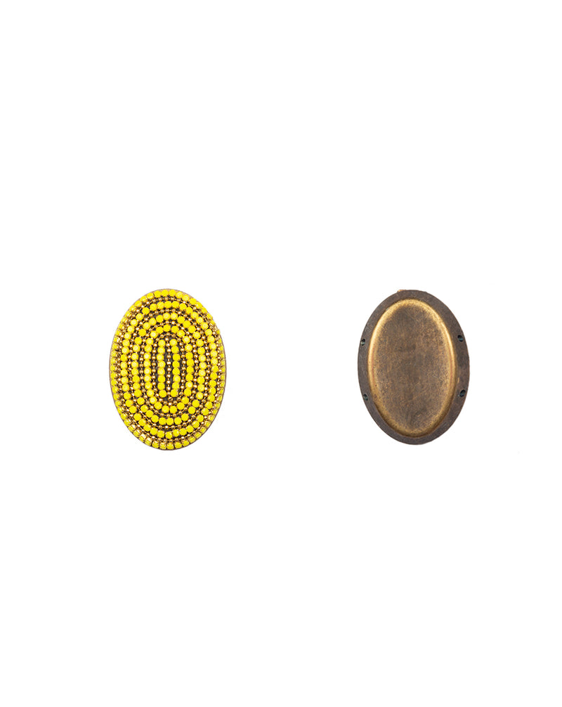 Designer oval metal buttons with rhinestones-Yellow