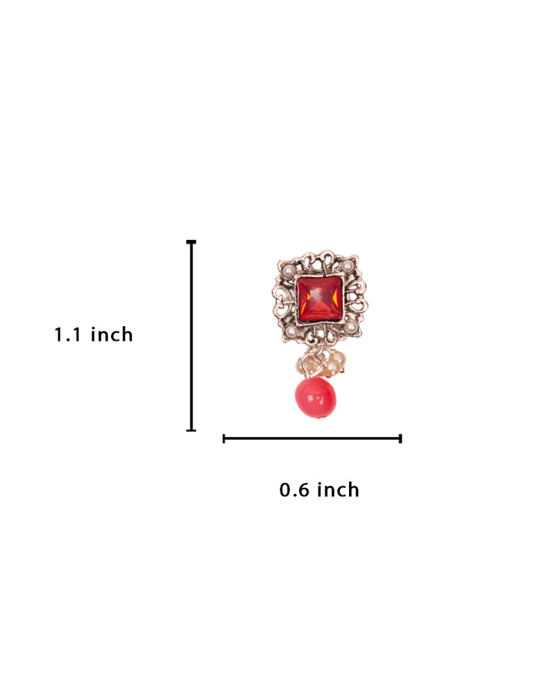 Designer silver coloured metal button with pearl hanging-Dark Pink