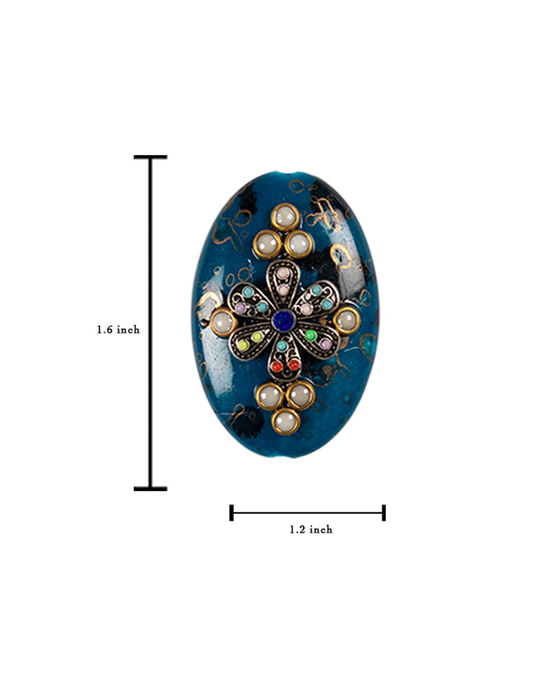 Blue Oval Designer metal embellished button