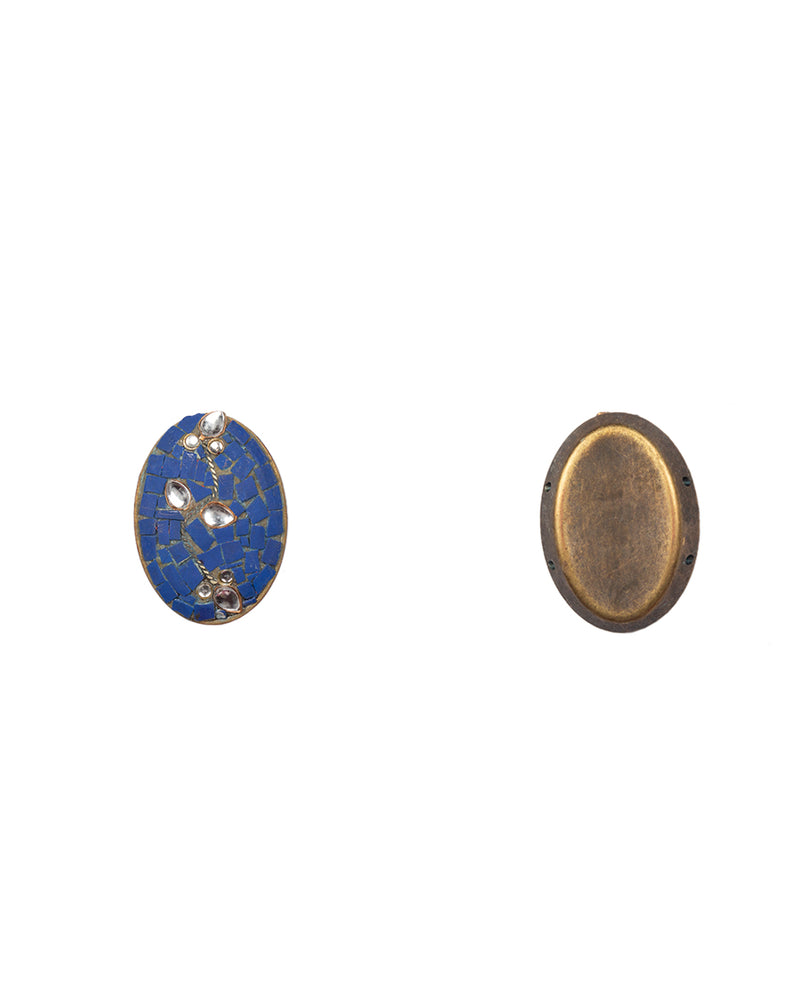 Designer oval tibetan style metal buttons with stone embellishments-Dark Blue