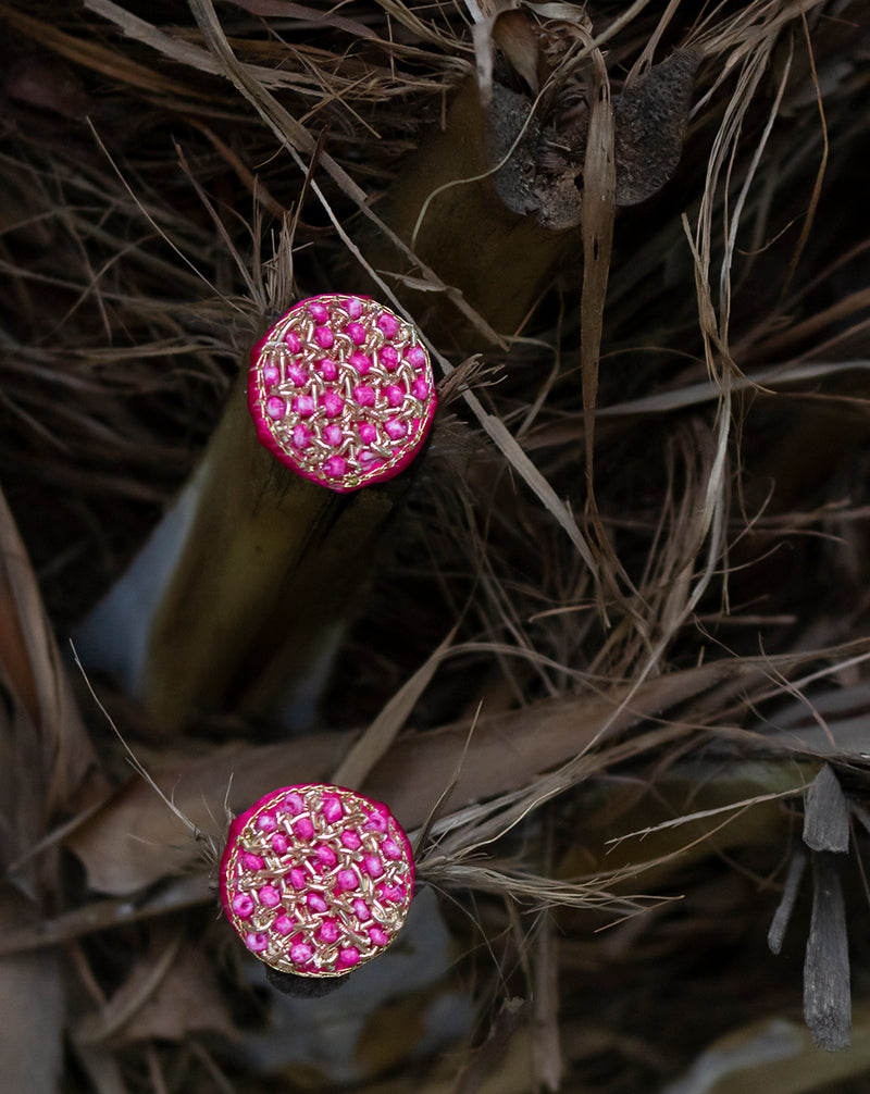 Designer handmade button embellished in beads-Pink
