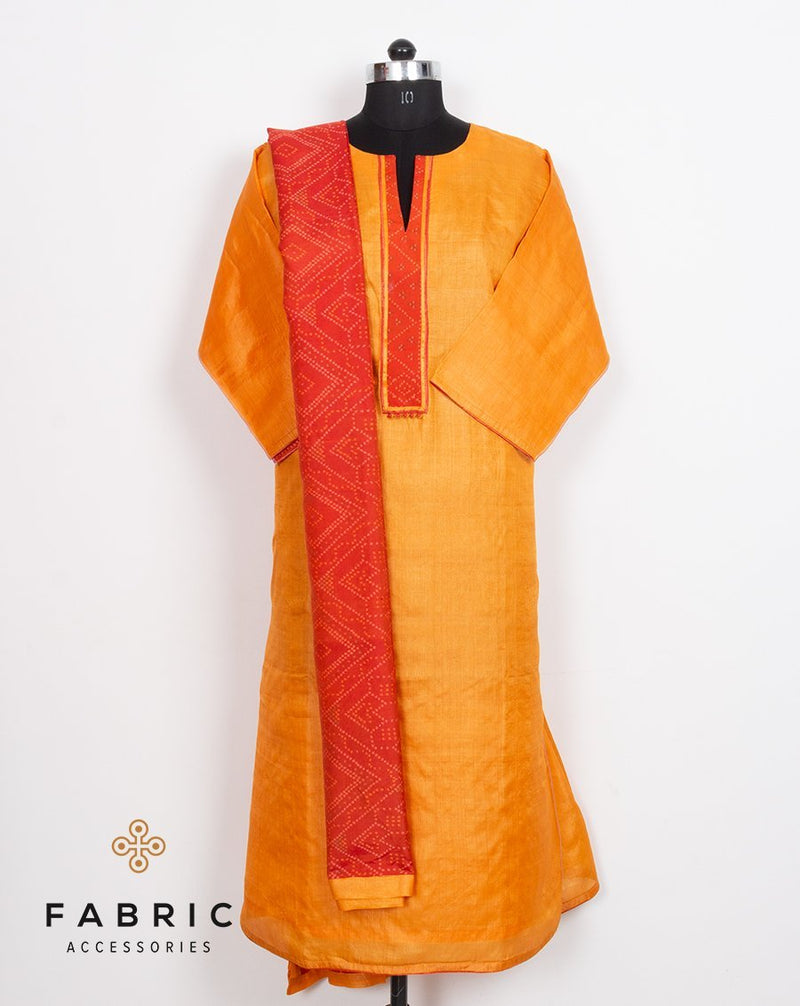 Semi Stitched Original Silk Mark Kurta with Printed Yoke and Printed Dupatta-Orange