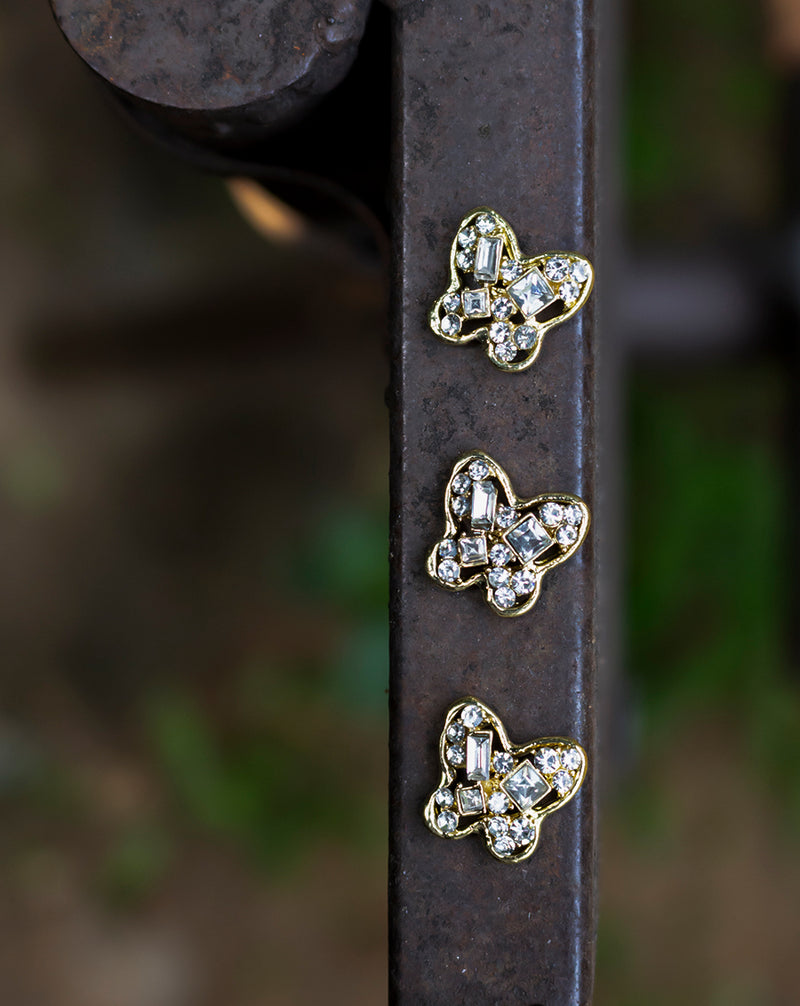 Designer butterfly shaped metal button in swarovski crystal