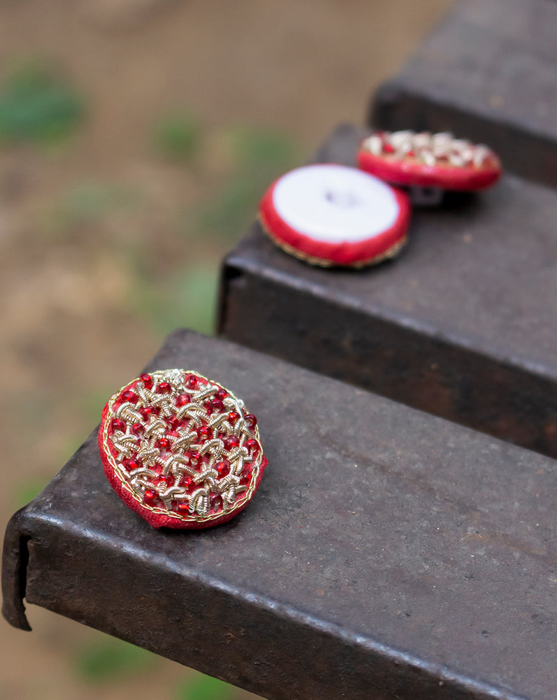Designer handmade button embellished in beads-Maroon