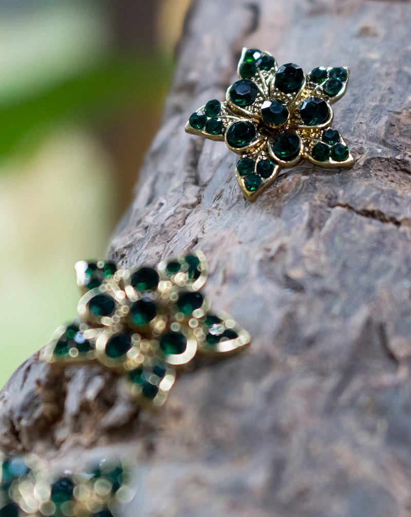 Premium metal floral button with rhinestone-Green