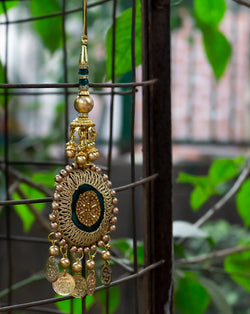 Hanging Designer tassel embellished in beads and sequins-Green