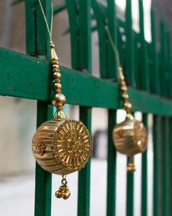 Hanging Designer tabla style rhinestone and gota work tassel-Golden