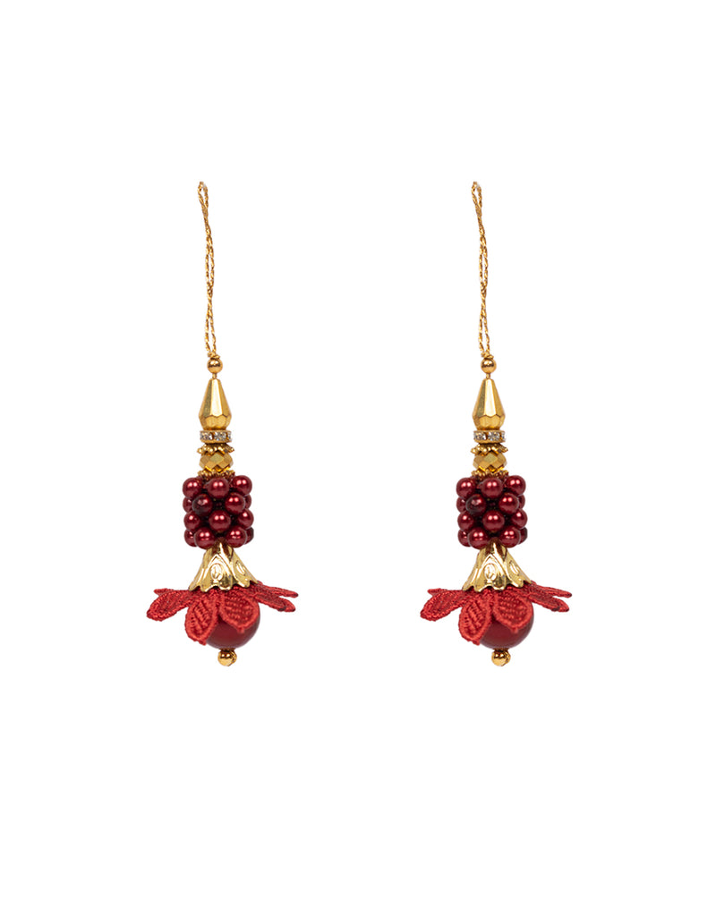 Hanging Designer beads and flower Tassel-Dark Pink
