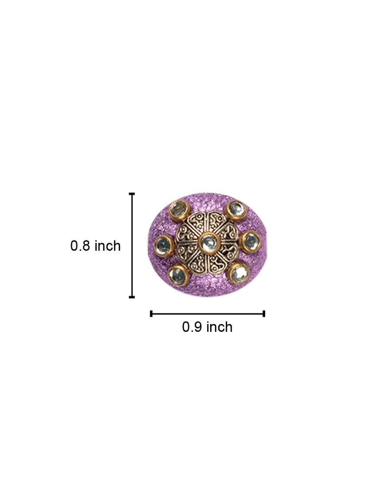 Purple Designer kundan insert and metal embellished button