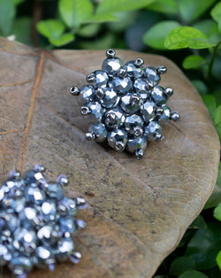 Designer handmade button in shiny beads-Silver