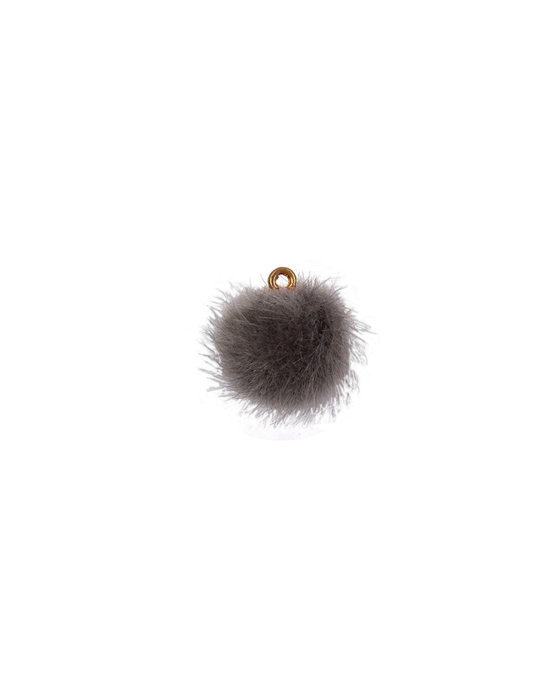 Fur Fabric Ball Button-Grey