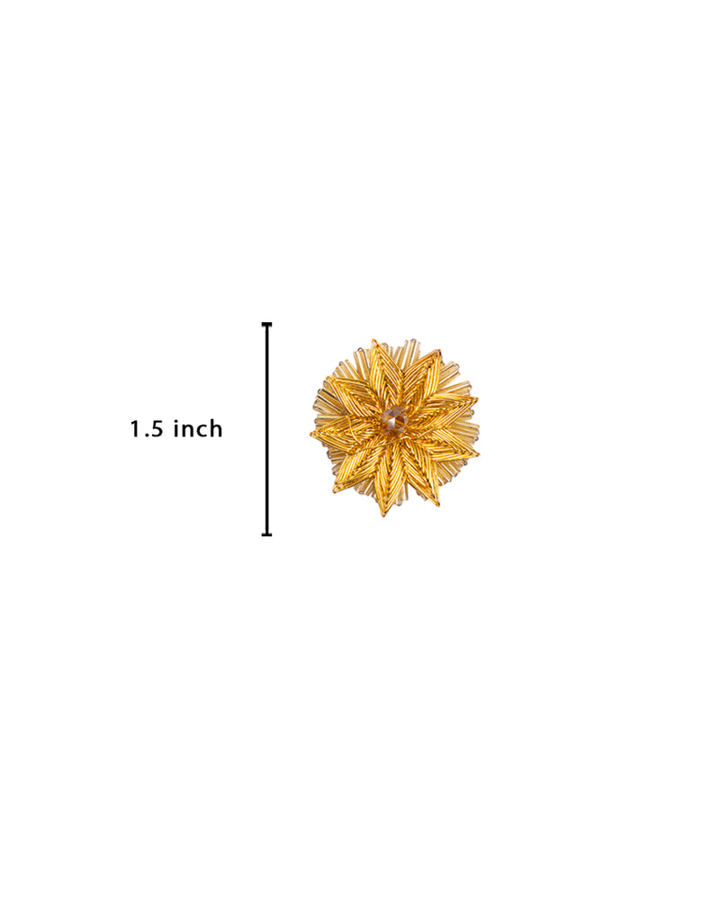 Bugle bead flower rhinestone Button-Golden