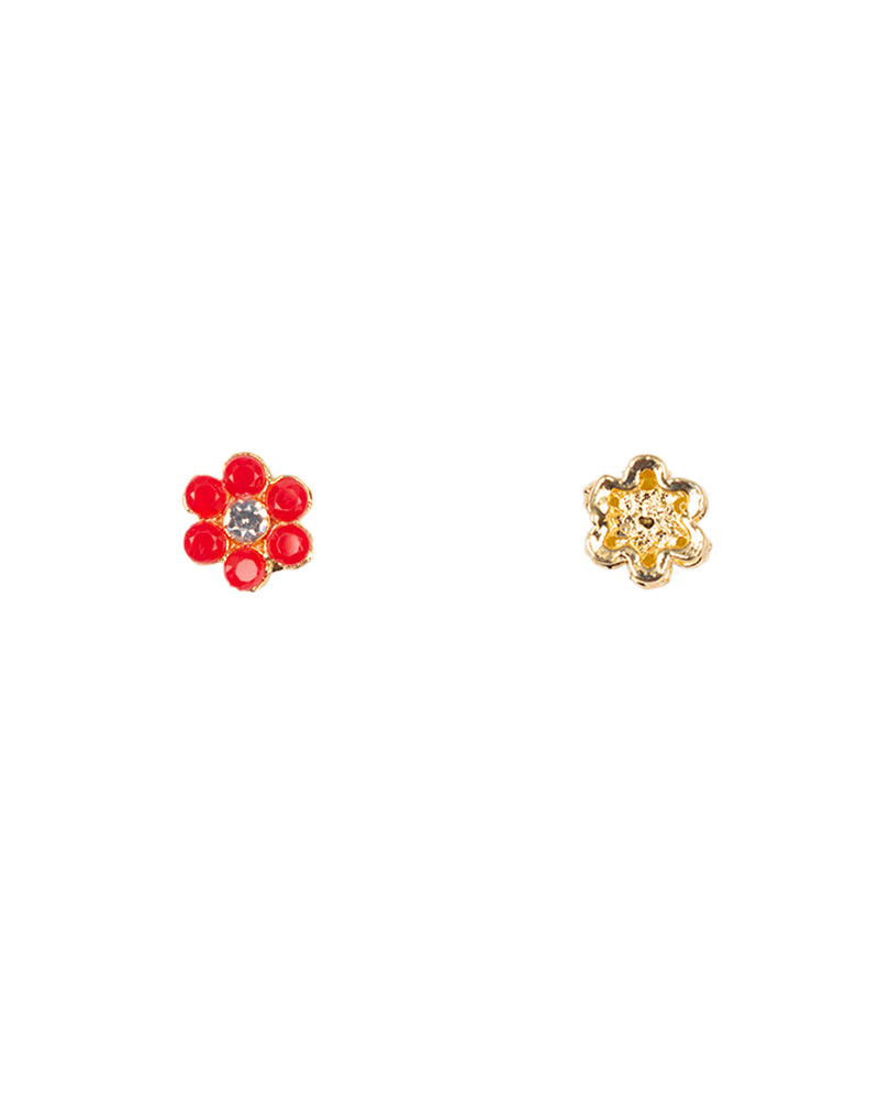Small metal flower button-Red