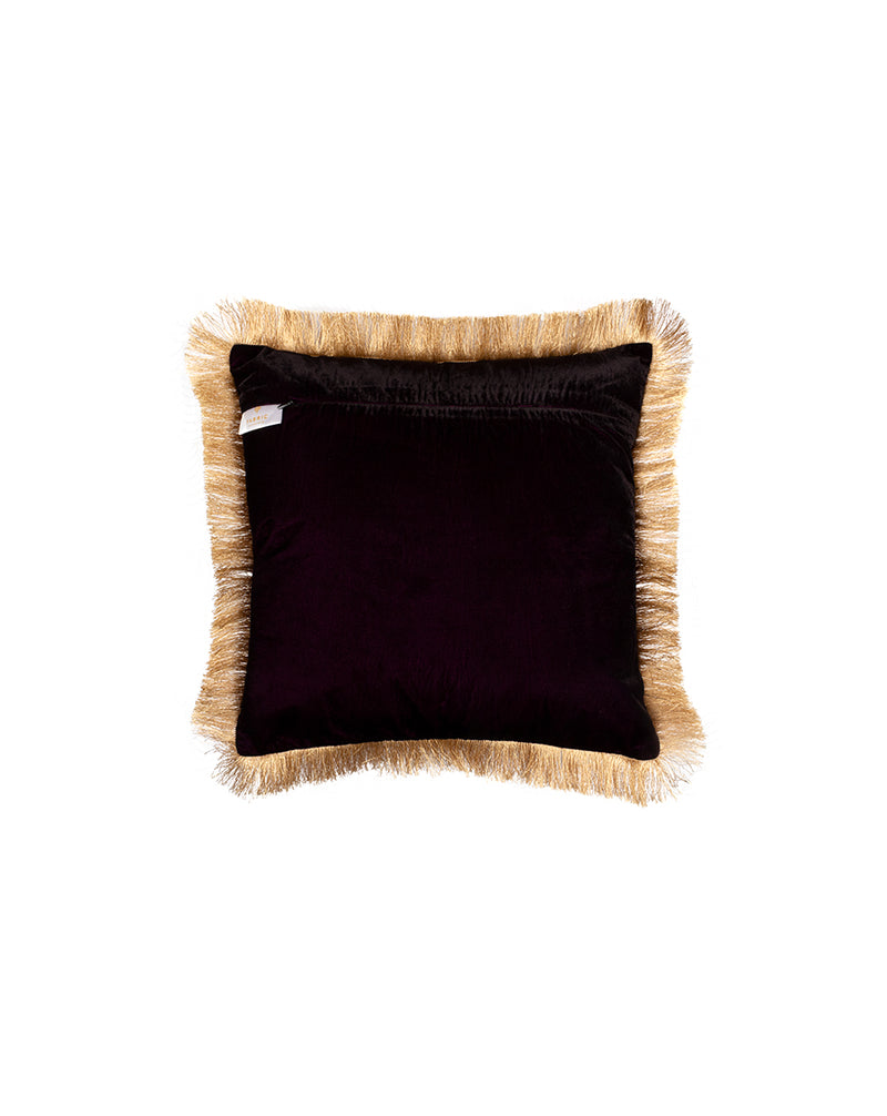 Velvet Sequins Cushion Cover with Golden Fringe Lace