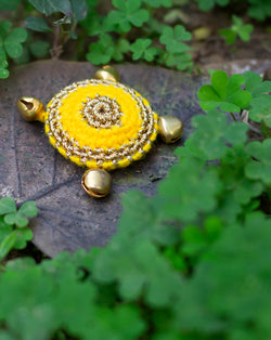 Designer handmade small size button with ghungharu-Yellow