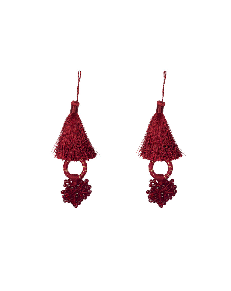 Hanging crystal beads tassel-Maroon