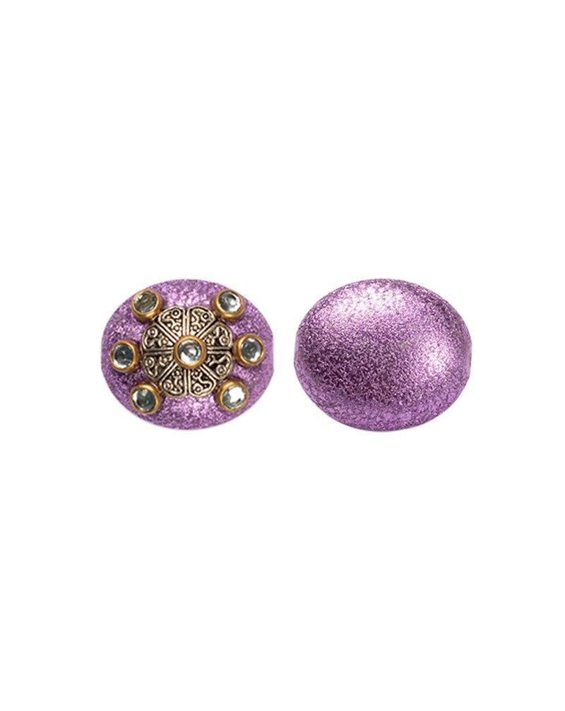 Purple Designer kundan insert and metal embellished button