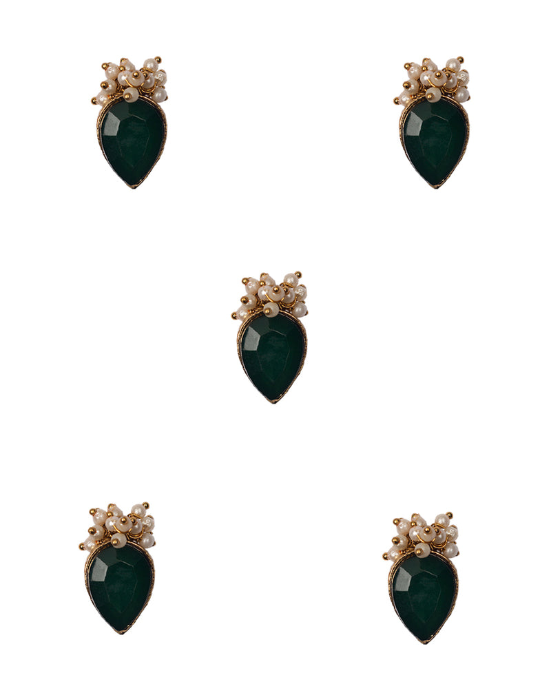 Designer rhinestone and pearl hanging button-Dark Green