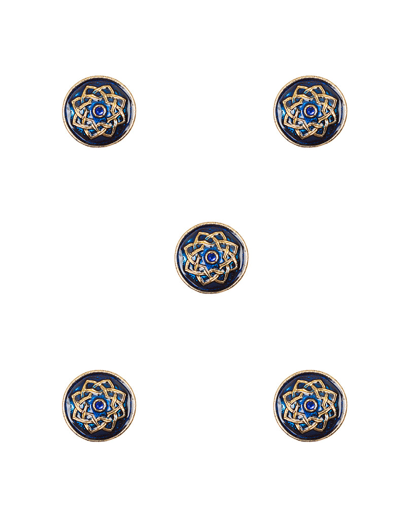Designer metal button with kundan and meena-Blue
