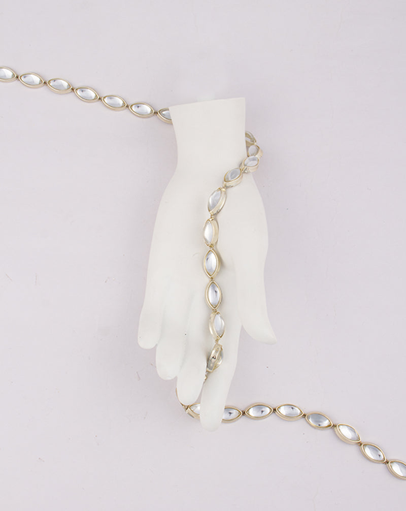Water Gold Plated Leaf shaped White stones Plastic base Chain