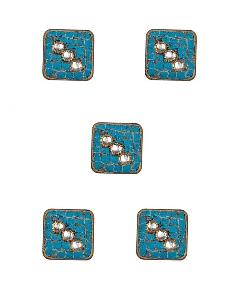 Designer square Tibetan style metal buttons with stone embellishments-Blue