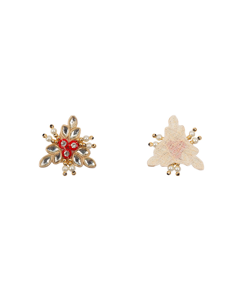 Designer Kundan work with Pearls floral Hand Work Patch-Red
