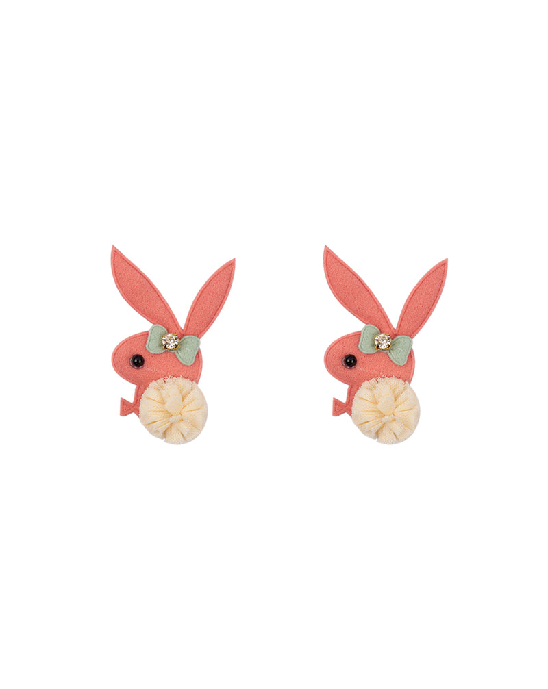 Cartoon Rabbit Fabric Patch with Chiffon Ball-Peach