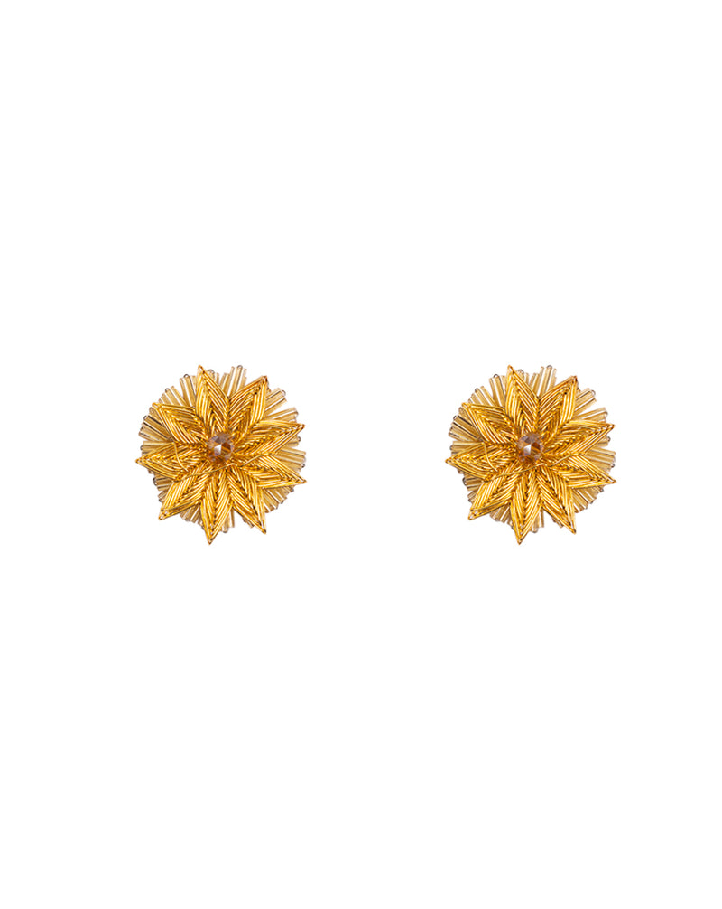 Bugle bead flower rhinestone Button-Golden