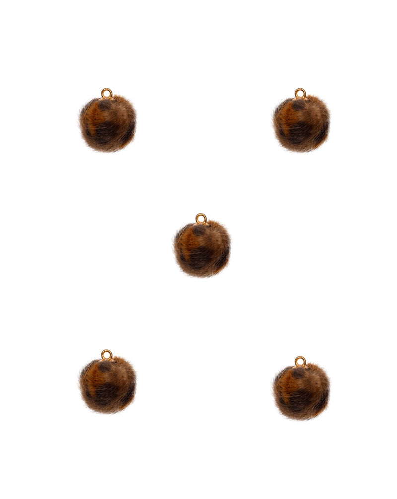 Leopard Fur Fabric Ball Button-Dark Brown