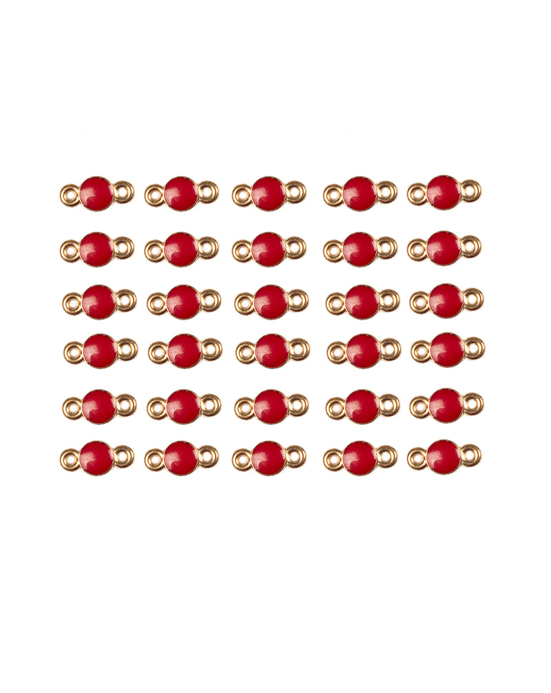 Plastic enamel fill kundan both side connector stone for embroidery, crafts and jewellery making-Red