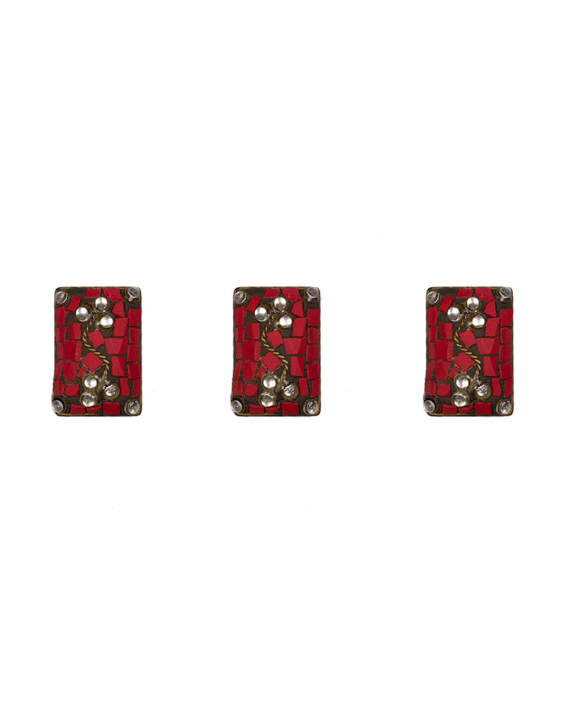Designer Tibetan style metal rectangle buttons with cut work embellishments-Pink