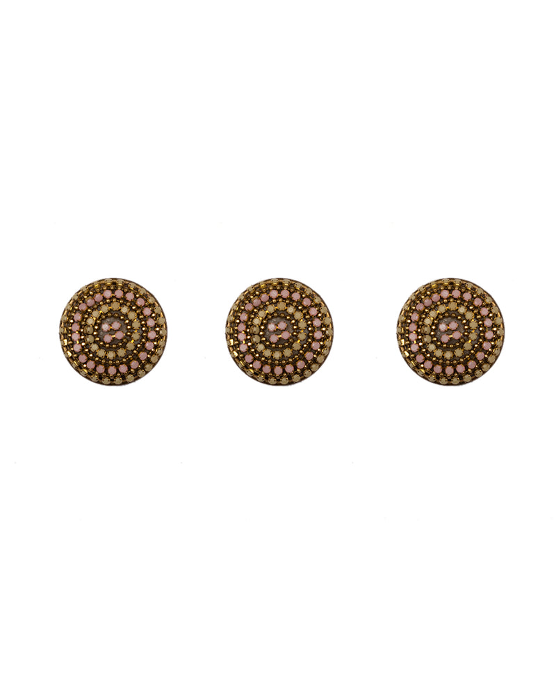Designer Tibetan style metal round buttons with stone embellishments-Pink