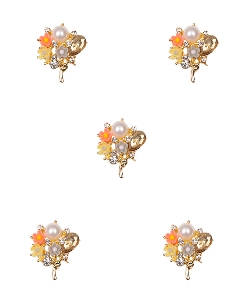 Designer Floral Metal Button-Yellow&Peach