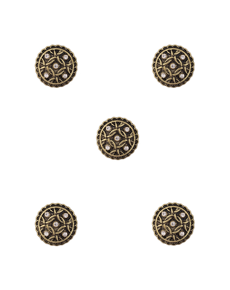 Designer round metal buttons decorated with rhinestones-Antique Golden