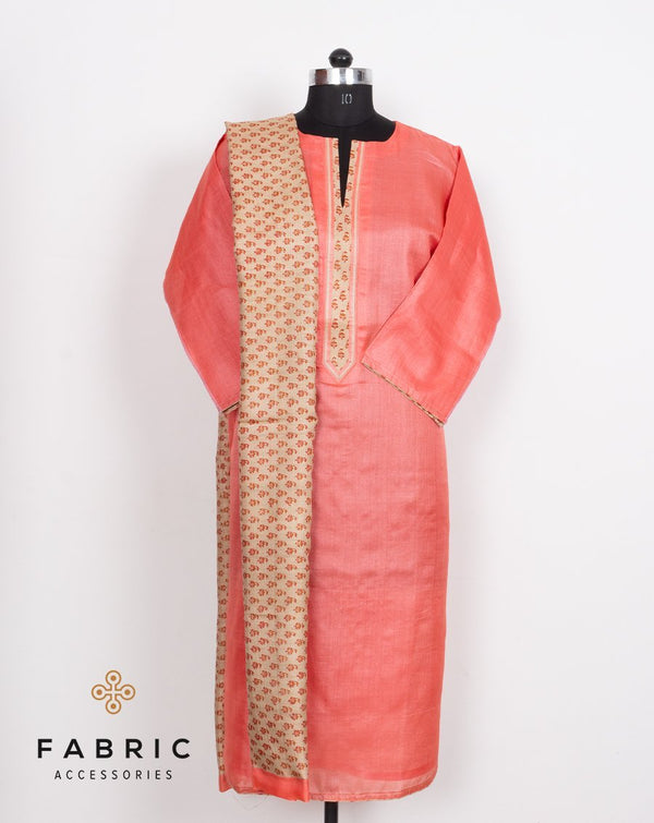 Semi Stitched Original Silk Mark Kurta with Printed Yoke and Printed Dupatta-Pink